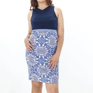 Robe fourreau médaillon sans manches pour femme, Marine