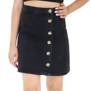 Jupe en jean pour femme à boutons pression, Noir