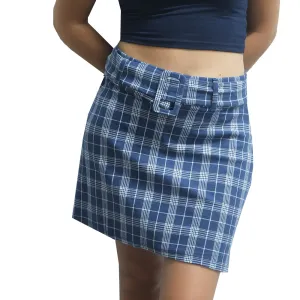 Jupe en Tissu Élastique à Carreaux pour Femme, Marine/Blanc