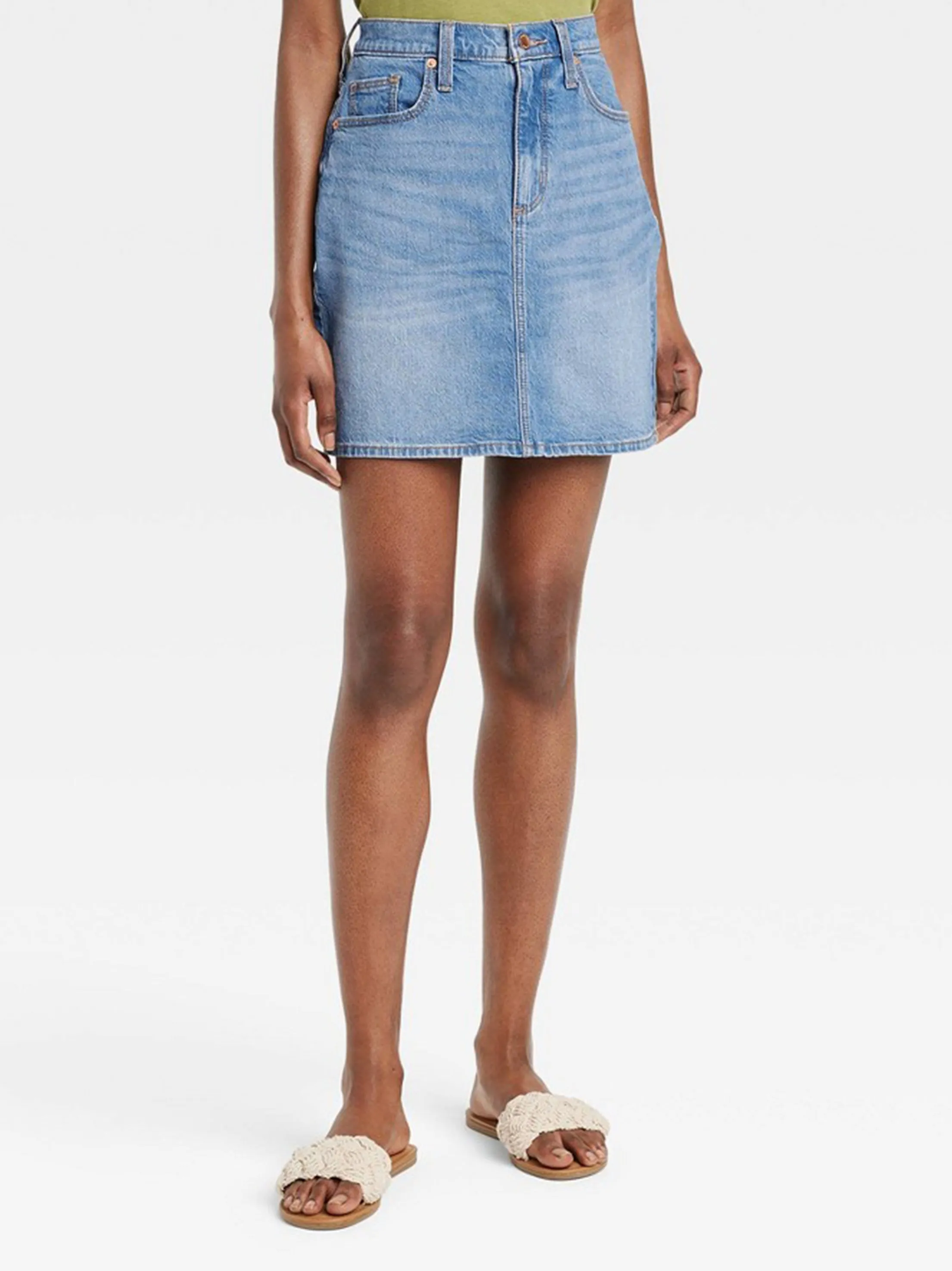 Jupe en denim lavé pour femme, Bleu clair