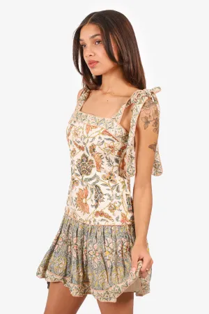 Zimmermann Robe mini nouée en lin à imprimé floral Beige/Multicolore Taille 1