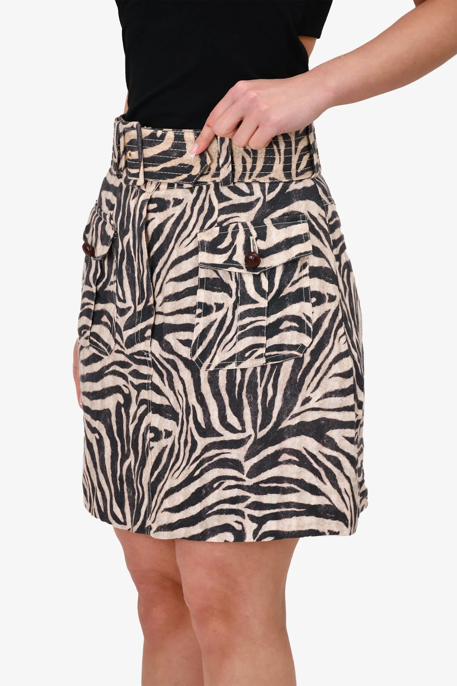 Zimmermann Jupe Mini Ceinturée Imprimée Zébrée Taille M