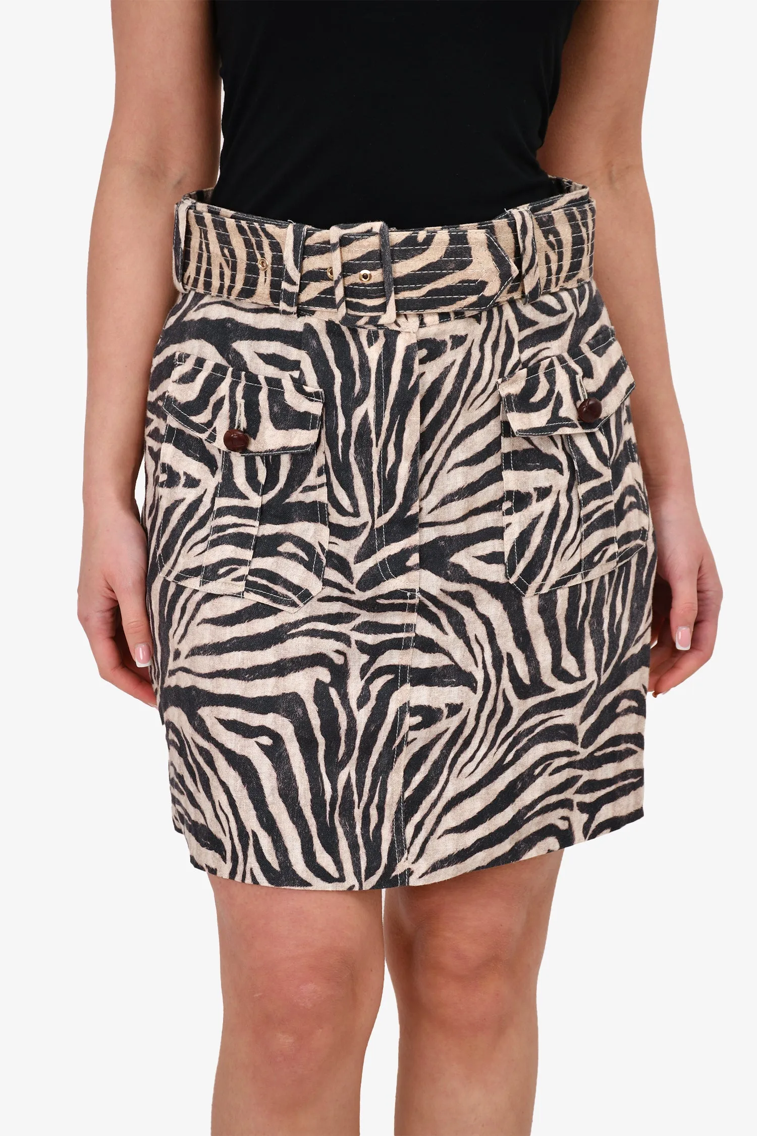 Zimmermann Jupe Mini Ceinturée Imprimée Zébrée Taille M